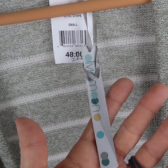 OLIVIA MOON GREEN OLIVE STRIPE BAT SLEEVE OPEN CARDIGAN SWEATER SIZE SMALL NWT - Picture 5 of 12